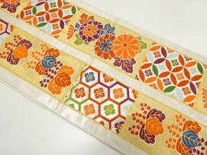 縞に桐・菊・古典柄織り出し　袋帯